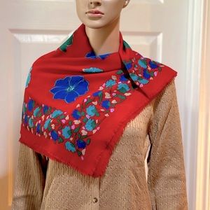 Red/Blue Challis Scarf, size 30” sq.